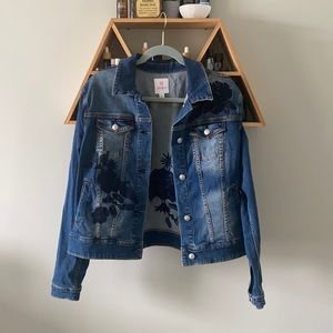Lularoe Harvey embroidered floral jean jacket XL
